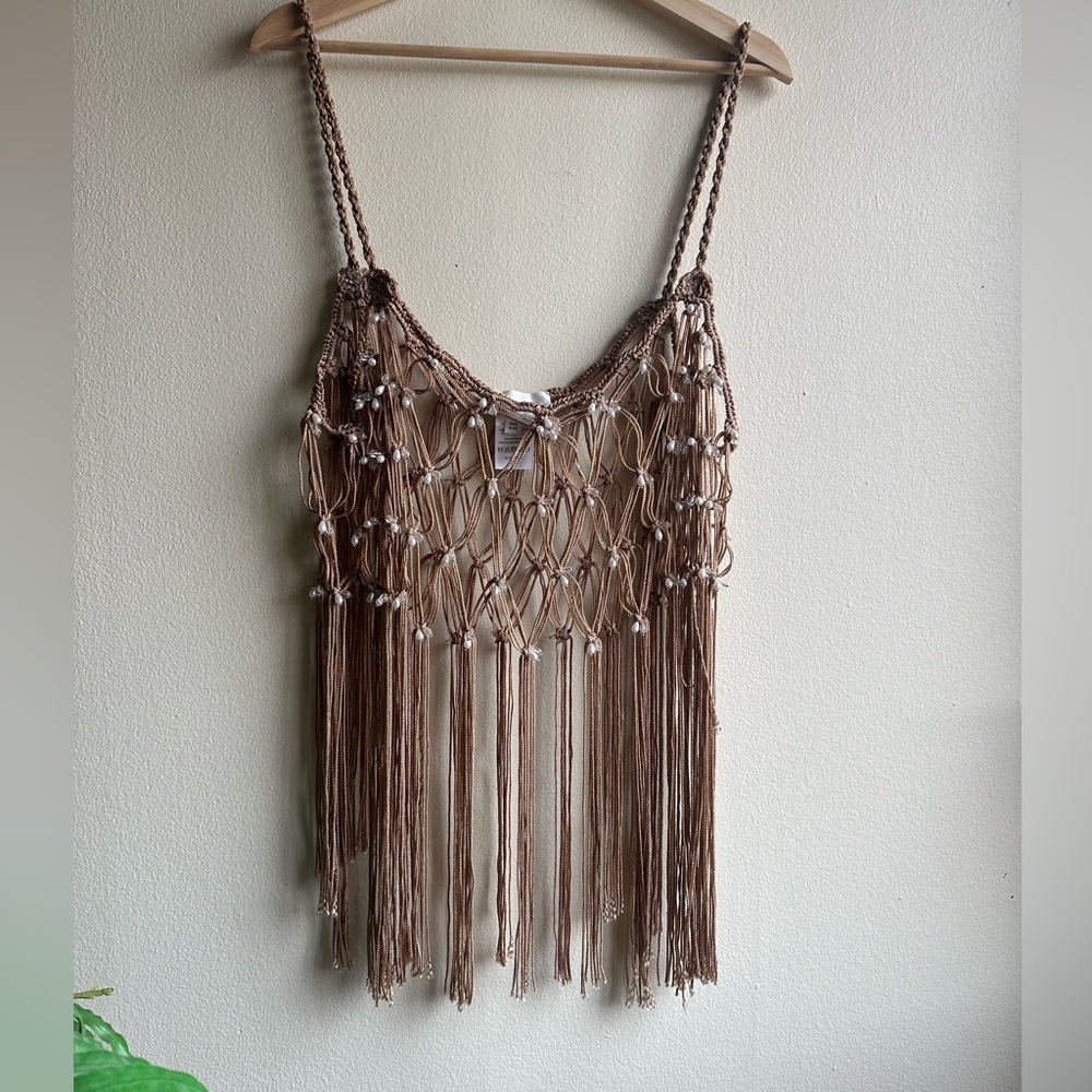 Anthropologie Beaded Fringe Tank